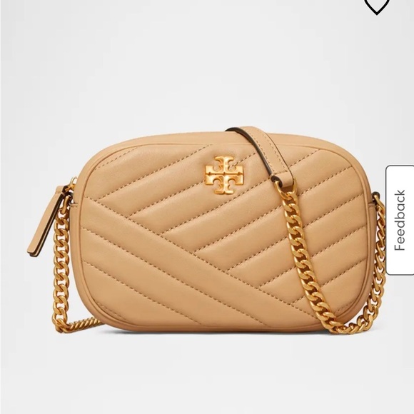 Tory Burch Kira Chevron Quilted Camera Crossbody Bag Desert Dune Gold Tan - Picture 13 of 15